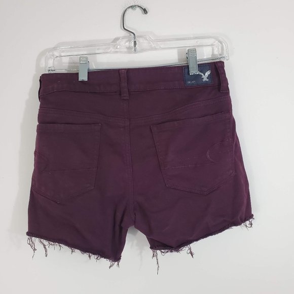 American Eagle Hi-Rise Shortie Maroon Jean Shorts - Picture 2 of 5